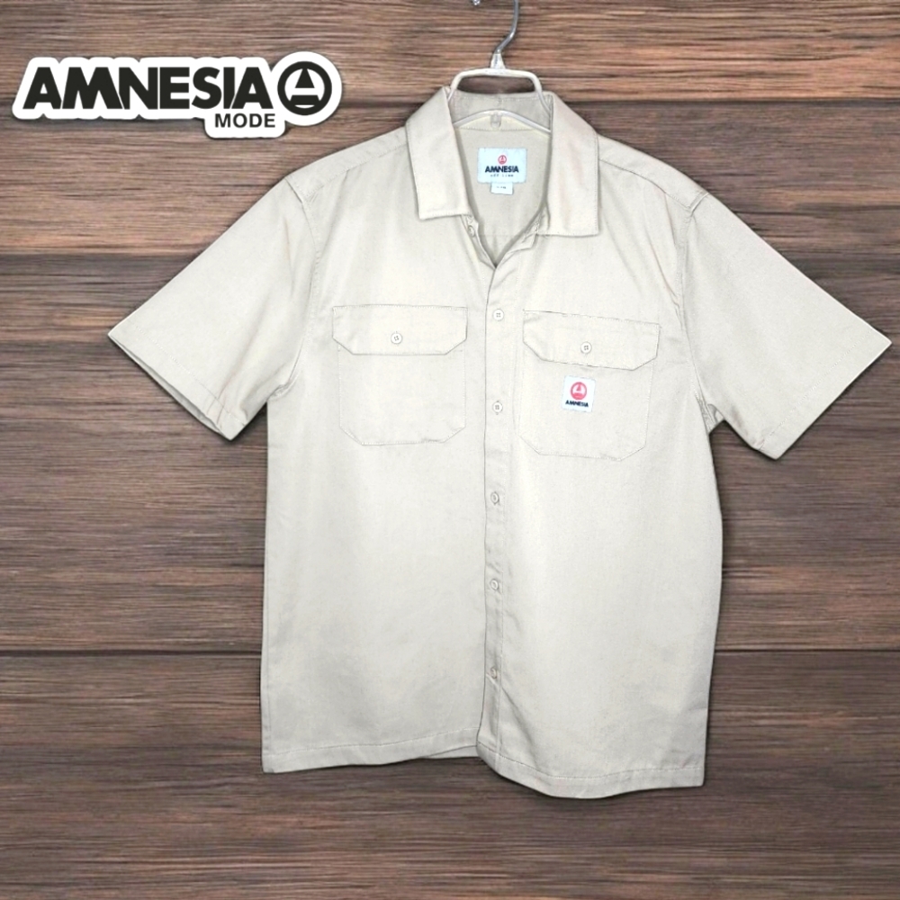 AMNESIA Casual Cream Button-down- Large